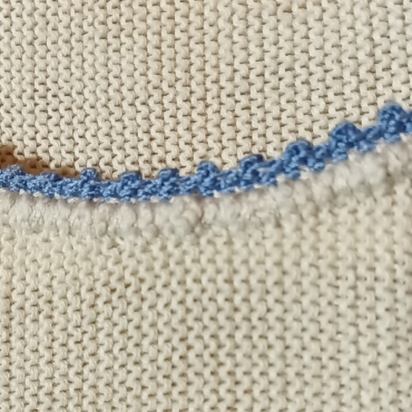 Vintage Grannyknit Cottagecore Floral Embroidered Crochet Cream Sweater - Picture 5 of 7